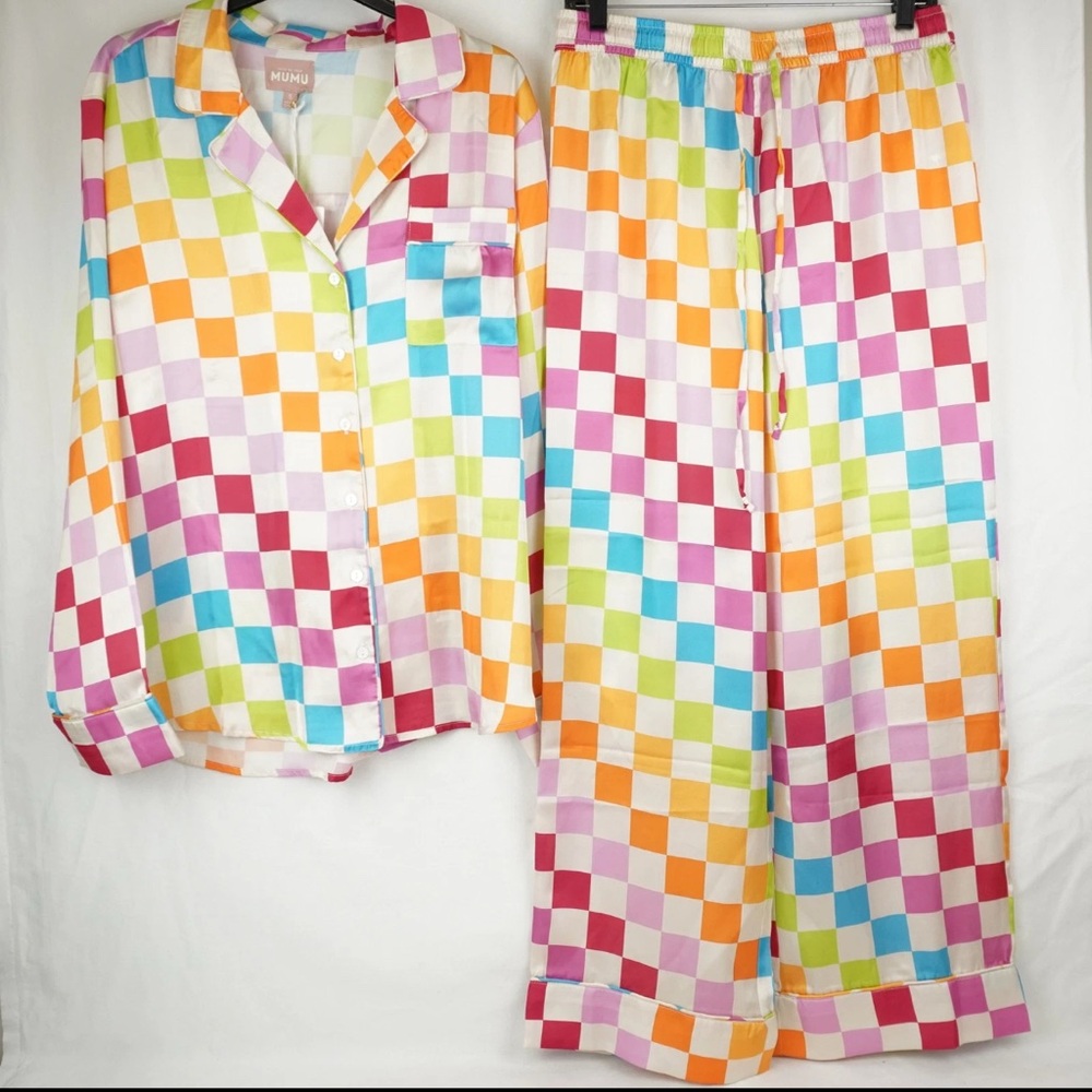 Show Me Your Mumu Classic PJ Set - Multi Checker Silky - Small